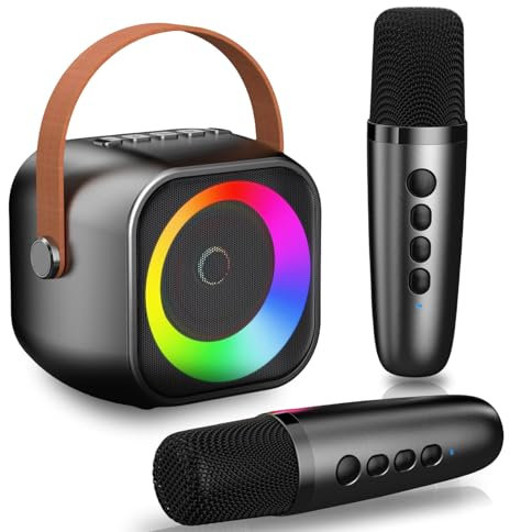 Kinder Karaoke Maschine mit 2 Mikrofonen HiFi Bluetooth Karaoke Mikrofon Spielzeug Geschenk für Jungen Mädchen 3-12 Jahren, tragbares Mini Karaoke Mikrofon mit magischem Stimmwechsler LED-Lichtern
