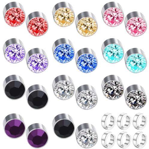 11 Paar Magnetische Ohrringe, 6 Ohrclips, Runde Kopfohrringe, Strassohrringe, Schmuckohrringe, Damenaccessoires