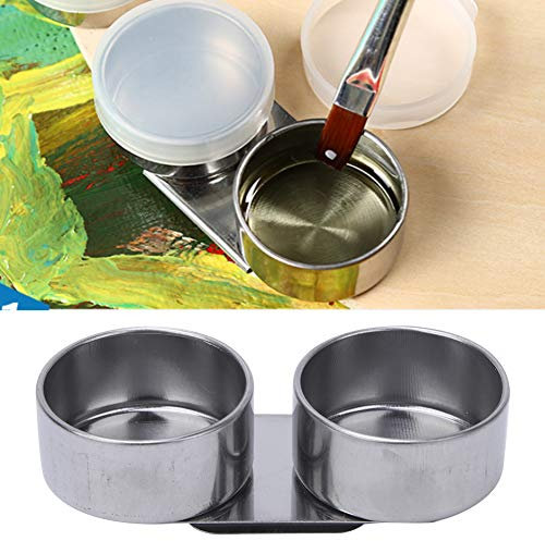 Double Large Covered Stainless Steel Oil Painting Pot, Artistic Dual Port Color Mixing Oil Diluent and Turpentine Covered Oil Pot