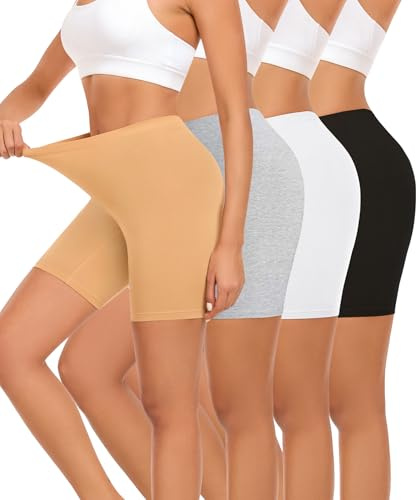 Okimay 4 Pack Cotton Boy Shorts Underwear for Women Anti Chafing Shorts for Under Dresses Soft Boxers Panties
