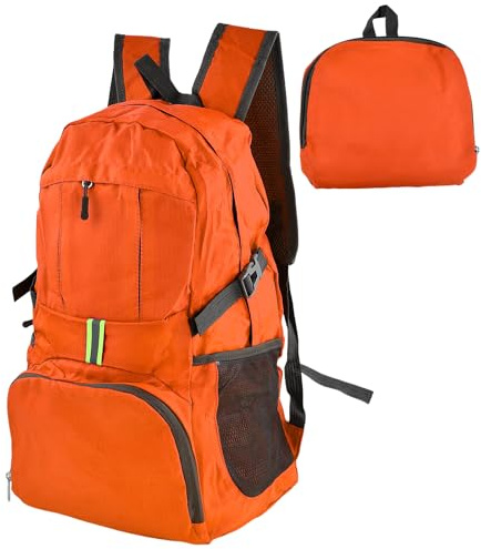Dokeno 35L Leicht Faltbarer Rucksack, Packbare Backpacks, Wanderrucksack Ultraleicht, Wasserfest Outdoor Sportlich Backpack Travel Daypack für Herren Damen (Orange)