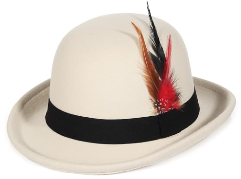 EOZY Chapeau Melon pour Homme et Femme en Feutre pour l'automne et Le Carnaval,Beige,57