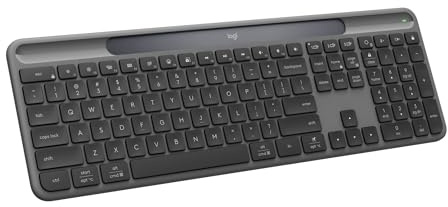 Logitech Signature Slim Solar+ wireless keyboard, solar and artificial light powered, durable battery that lasts up to 10 years, customisable keys, Bluetooth, QWERTY UK English Layout - Graphite