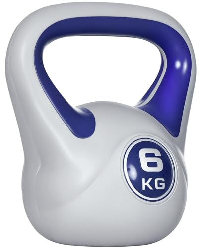 SPORTNOW Pesa Rusa 6 kg, Kettlebell Revestimiento de PU y Relleno de Arena, Mango Ancho, para Entrenamiento Culturismo, en Casa, Gimnasio, Violeta y Gris