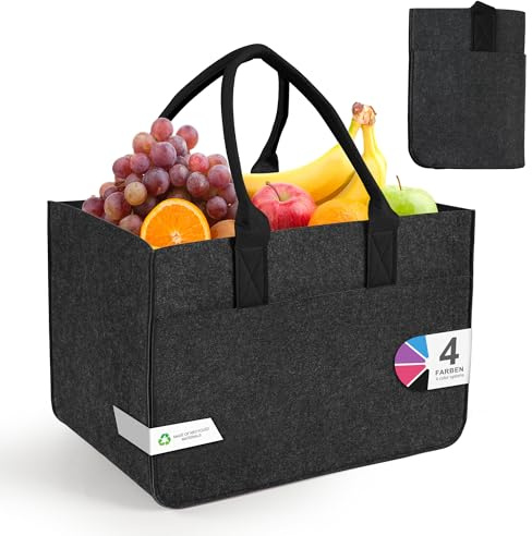 Aonext Einkaufskorb Filz 30L XXL – Einkaufskorb faltbar mit Tasche, robuster Filzkorb aus 4mm Filz, stabiler Tragekorb für Einkaufen, Auto & Haushalt, zweifarbig Dunkelgrau-schwarz