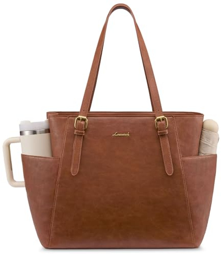LOVEVOOK Bolso de mano grande para mujer, de piel sintética, para ordenador portátil de 17 pulgadas, bolsa grande para botellas de agua exterior, maletín para profesores, maletín, elegante bolsa para