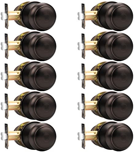 Probrico Oil Rubbed Bronze Door Knobs Interior, Passage Door Knobs for Hallway Closet, Keyless Interior Door Knob, 10 Pack