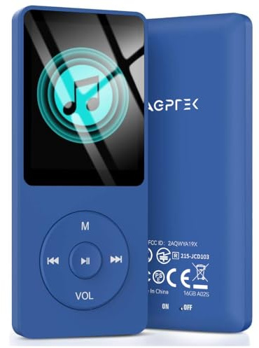 AGPTEK A02S 16GB MP3 Player, 70 Hours Playback Lossless Sound Music Player, Supports up to 128GB, Dark Blue