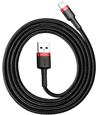 Cabo BASEUS CAFULE Durable Nylon Braided Wire USB/Lightning QC3.0 2A 3M Black-Red (CALKLF-R91)