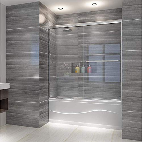 ELEGANT Bypass Double Sliding Tub Shower Door, 60 in. W x 62 in. H Bathtub Sliding Door, 1/4 inch Clear Glass Panel Bathtub Shower Door in Chrome Finish