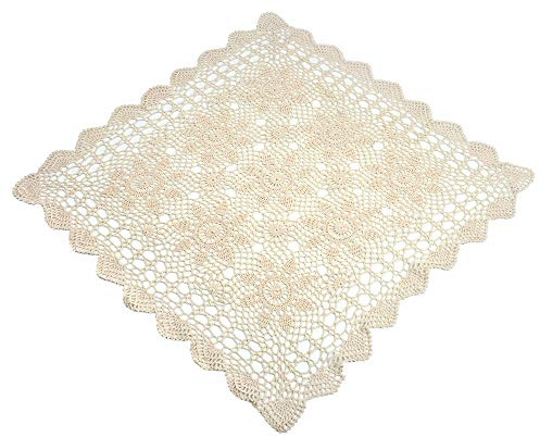 Yizunnu Vintage centrotavola in cotone lavorato a mano all'uncinetto, quadrato, 60 x 60 cm, Beige