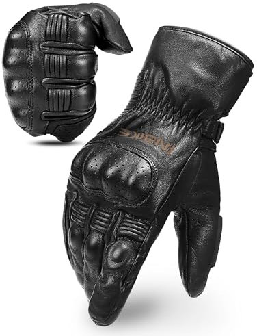 INBIKE Gants Moto Homme Hiver 100% Cuir Gants Coqués Protection pour Moto Cross Scooter Chauds Coupe-Vent Imperméables Conforts CW863(Noir,M)