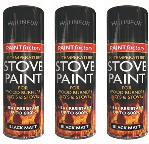 3 x 400ml BBQ PAINT STOVE PAINT Heat Resistant Paint Black Stove Paint High Temperature Matt Spray
