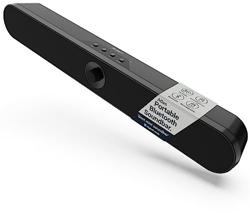 MAJORITY Atlas | Portable Bluetooth Soundbar for PC | 20 Watt Computer Soundbar for Laptop, TV & Projector | 8 Hour Rechargeable Battery Playback | USB, SD Card, AUX & Headphone Jack