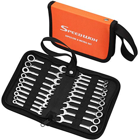 SPEEDWOX 20 Pcs Mini Combination Wrench Set - Metric & SAE 5/32-7/16 & 4-11mm Open & Box End Spanner Wrench Set with Storage Pouch