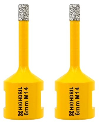 HIGHDRIL Diamantkärnborrkrona, 2 st 6 mm (1/4 tum) med M14 gänga torr borrning för porslinskakel, keramisk granit marmorsten murverk tegel