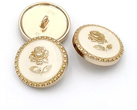 5Pcs Metal Rhinestone Botton Round Shape Button for Sewing DIY Crafts Jewelry Making(White Rose,23mm)