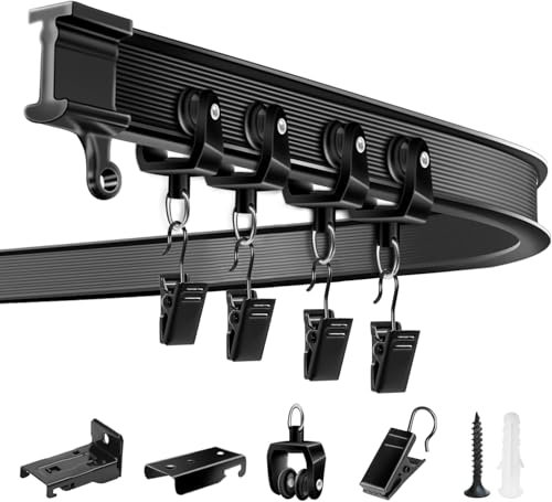 KOLAKO Deckenvorhangschiene, 6 m, flexibel, biegbar, Wandhalterung, schwarz, gebogen, strapazierfähig, Wohnmobil-Schiebevorhangschienensystem, Raumteiler, Deckenschiene für Vorhänge