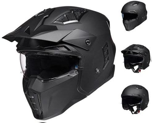 ILM Helm Motorrad Motocross Herren Damen Vintage Retro mit Visier ECE Model Z302,Schwarz Matt, L