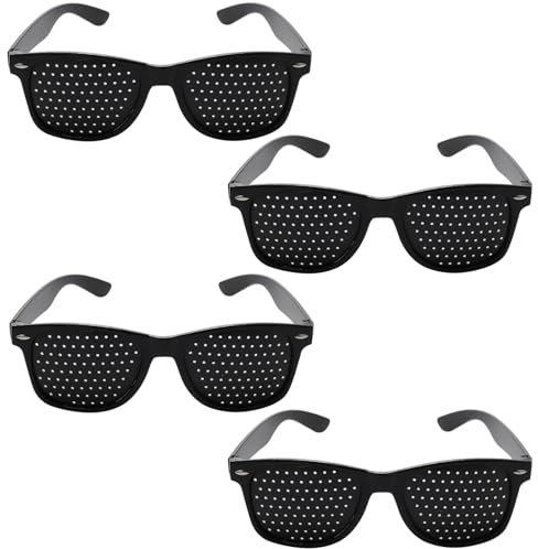 Teokantz 4 Stück Schwarze Rasterbrille Pinhole Glasses, Lochbrille für Augentraining zur Entspannung Gitterbrille mit Faltbaren