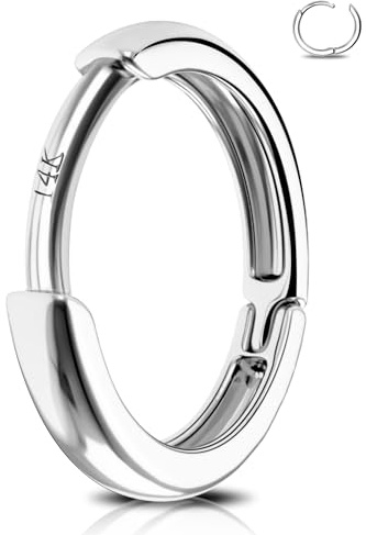 Jewseen 14 K Solid Gold cerniera Clicker cartilagine orecchini segmentato anello labbro naso piercing helix orecchino setto piercing per donna uomo, oro bianco