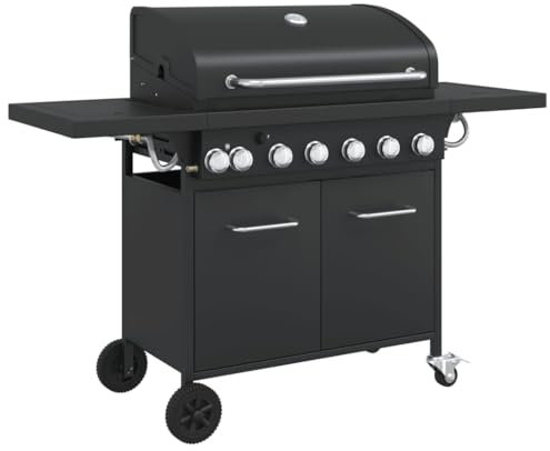 vidaXL Barbecue gril à gaz avec 7 brûleurs noir acier enduit de poudre, grill extérieur, cuisine extérieure, barbecue, barbecue avec rangement