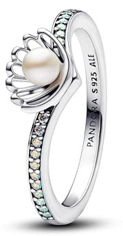 PANDORA Anillo de mujer de la princesa Disney Ariel concha plata 193654C01, 56/17,8, Plata de ley, Zirconia cúbica