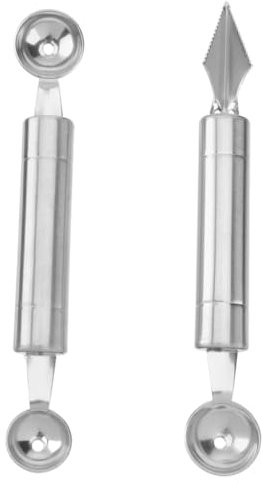 Cabilock Set Di Scavino Per Melone E Cucchiaio Per Frutta in Acciaio Inossidabile Cucchiaio Rotondo A Doppia Testa Perfetto Per Anguria Meloni E Cibi Sani