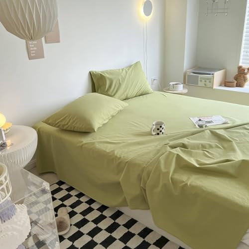 Homxi Betttuch Groß und 2 Kissenbezüge,200 x 230 cm,Boxspringbetten mit Matratze Baumwolle Einfarbig Bettwäsche mit Olivgrün
