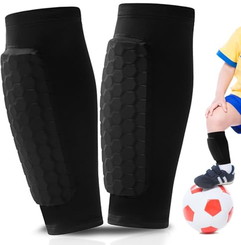 Protège Tibias de Football pour Enfants, Manchon de Protection des Mollets Respirant pour Adultes, Tibias de Football Adolescents pour Jeux de Football Running Jogging (Noir, M)