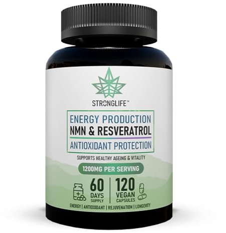 High Strength NMN Supplements UK Pure | NAD+ Resveratrol Capsules | Supports NAD+ Levels, Cellular Health, Energy & Healthy Ageing | Pure, Bioavailable | 120 Capsules, 2 Months Supply