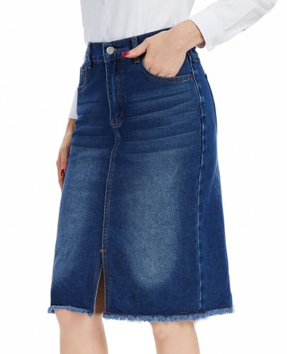 MINTLIMIT Jean Skirts for Women Denim Trendy 2025 Casual Stretchy High Waisted Knee Length Denim Skirt