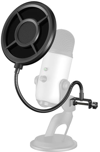 Aokeo Protezione pop per microfono, filtro vento pop a tre strati, con staffa flessibile in ghisa a 360° e braccio stabilizzante per tutti i microfoni