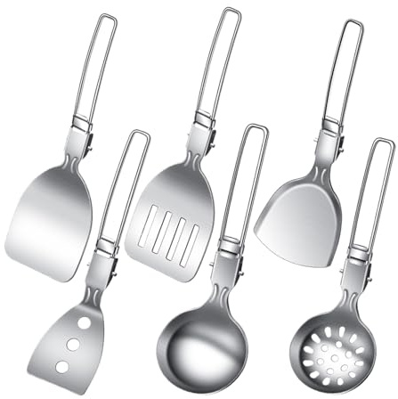 Kit d'ustensiles de camping, kit de cuisson portable, outils de cuisine réutilisables en acier inoxydable, design compact et léger, pour barbecue, utilisation en extérieur, 6,8 x 18,9 cm