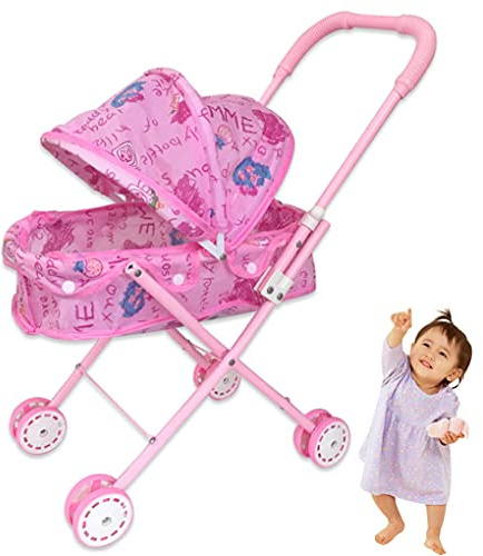 Poupée Poussette Pliable Capable réglable Hood détachable Lavable Anti-Rust Pram Pram de capacité