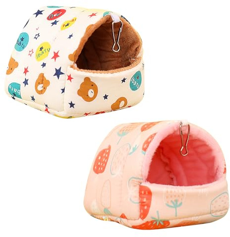shirylzee 2Pcs Guinea Pig Bed, Warm Guinea Pig House, Cave Cozy Hamster Small Animal Beds Hideout, Washable Small Animal House Cage Accessories for Chinchillas, Hamsters, Dwarf Rabbits