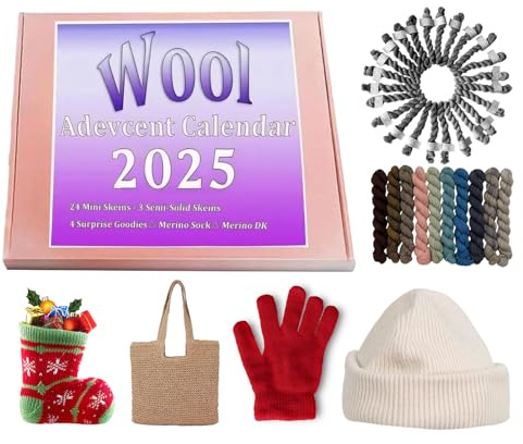 Yonuaret Calendario De Adviento Navidad 2025,24 Días Lana Para Tejer Calendario De Adviento - Manualidades Creativas de Vacaciones Suministros para Tejer - Suministros Para Manualidades De Temporada