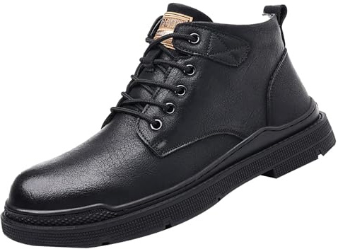 Generisch Botines para hombre impermeables, botas de nieve, antideslizantes, botas de invierno, botas de goma con forro polar, botas con cordones, cómodas botas térmicas con tacón medio, Negro , 42