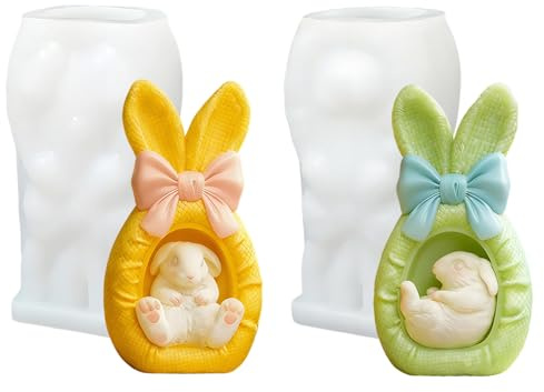Stampi in silicone a forma di candela, 2 stampi in silicone per coniglietto pasquale, stampi in silicone per uovo di Pasqua, stampi per colata in silicone, per primavera, coniglio, Pasqua, candele (A)