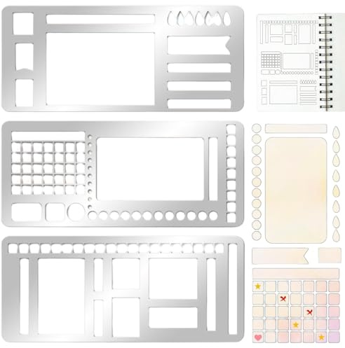 Ceriselle Bullet Journal-tillbehör, 13,21 × 5,84 cm stenciler, metallschabloner för journal, kalendermallar i rostfritt stål för gör-det-själv-tillbehör