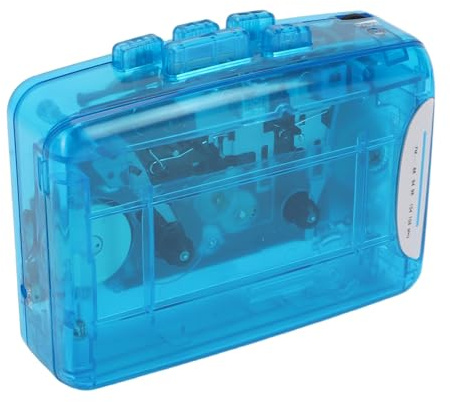 SENECESLI Cassette Player Portable Recorder, Retro Transparent Tape Player with Built in FM Radio and Microphone, 3.5mm Headphone Jack for Music Playback and Voice Recording (Transparent Blue)