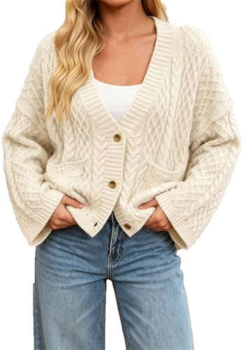 Generisch Cardigan da donna lungo, a maglia grossa, leggera, tinta unita, con scollo a V, abbottonatura, giacca a maglia grossa, streetwear, invernale, antivento, cappotto lavorato a maglia