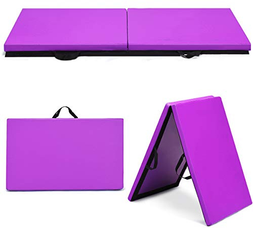 COSTWAY Tappetino Yoga Pieghevole e Portatile, Tappeto Palestra Spesso e Morbido con Maniglie, Tappeto Fitness per Case e Palestra, 180 x 60 x 4 cm (Viola)