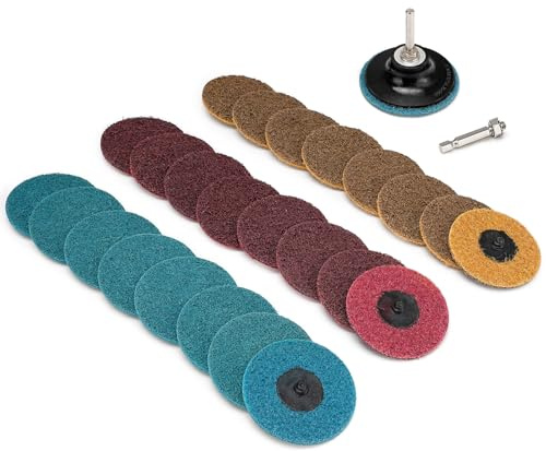 25Pcs 3 inch Roloc Sanding Discs Set,Fine Medium Coarse Grit Discs Surface Conditioning Discs R-Type Quick Change Disc with 1/4'' Roloc Disc Pad Holder for Die Grinder