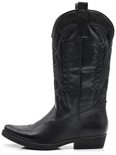 IF Fashion Cowboy Western Scarpe da Donna Stivali Stivaletti Punta Quadrata Camperos Texani Etnici C19004-4 nero N.38