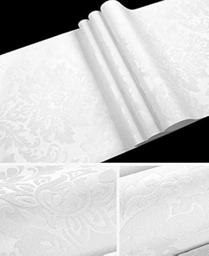 Prior.choice 9.5X0.53M Luxury Damask 6 Colors Luxury Embossed Flock Textured Non-Woven Wallpaper Roll for Bedroom Livingroom 1.73' W x 31.2' L=5.035㎡ (54sq.ft) (White)