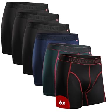 DANISH ENDURANCE Boxer Homme Sport Respirants et Doux, Anti-Frottement, Lot de 6, MC 3X Noir, 1x Bleu, 1x Noir/Rouge, 1x Vert/Violet, M
