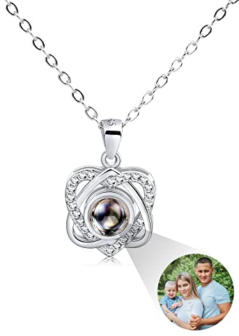 INBLUE Colgante con Imagen de Proyección Personalizada Collar de Plata de Ley 925 Colgante En Forma de Corazón Cumpleaños Para Ella/Mujer/Novia/Joyería Para Mamá