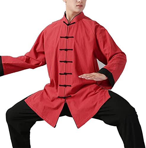 ZEDDG Kung Fu Tai Chi Anzug Herren Damen Kampfsportkleidung Training Uniform Inkl Kleidung Und Hose,Red-L