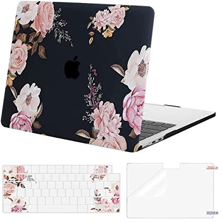 MOSISO Hülle Kompatibel mit MacBook Air 13 Zoll M4 M3 M2 2025 2024-2022 A3240 A3113 A2681 Touch ID,Pfingstrose Hartschale Case für MacBook Air 13,6 Zoll Hülle&Tastaturhaut&BildschirmFilm, Schwarz